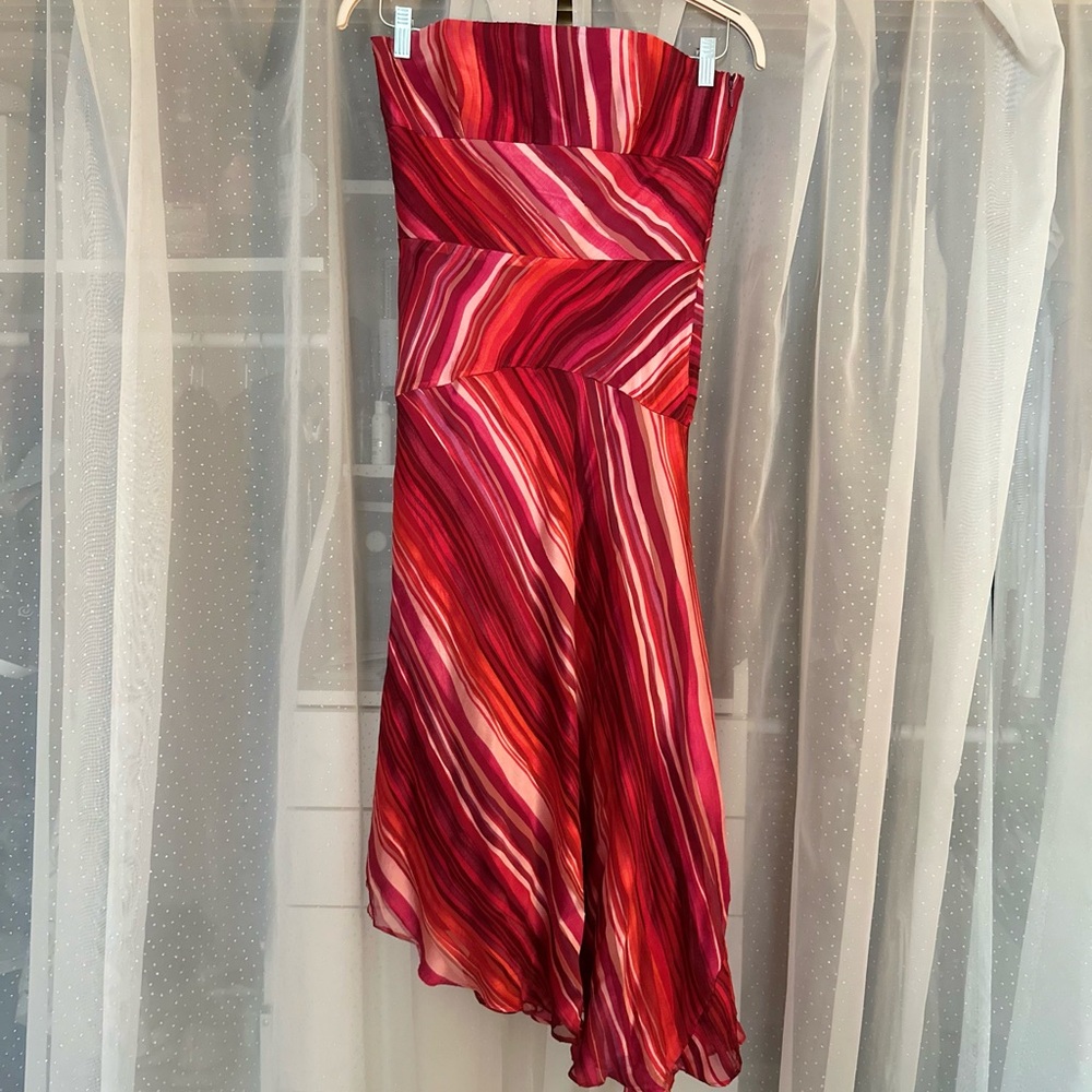 Laundry by Shelli Segal Vintage Y2K Silk Asymmetrical Strapless Party Dress